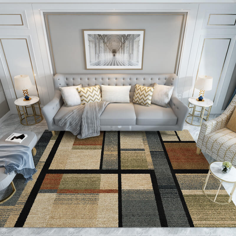 Multicolor Checkered Geometric Rugs for Living Room Dining Room Bedroom