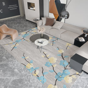 Flower Branch Pattern Gray Rugs for Living Room Dining Room Bedroom Hall