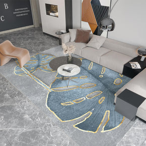 Blue-gray Leaves Pattern Rugs for Living Room Dining Room Bedroom Hall