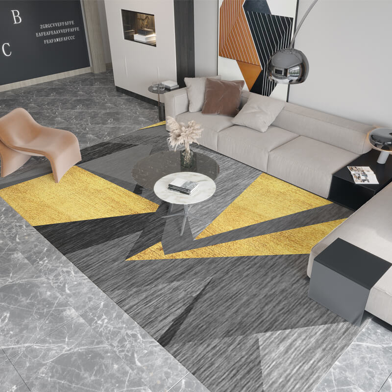 Black Yellow Geometric Rugs for Living Room Dining Room Bedroom Hall