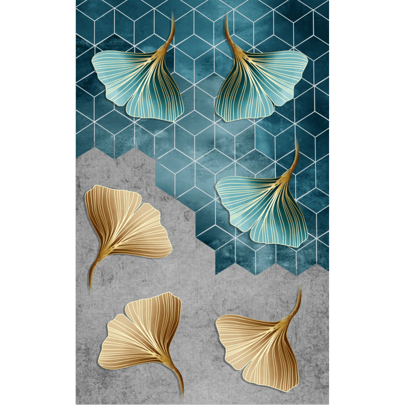 Blue Yellow Ginkgo Leaves Pattern Rugs for Living Room Dining Room Bedroom Hall