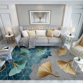 Blue Yellow Ginkgo Leaves Pattern Rugs for Living Room Dining Room Bedroom Hall
