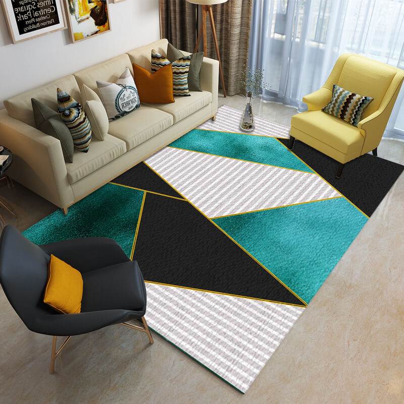 Tricolor Splicing Geometric Rugs for Living Room Dining Room Bedroom