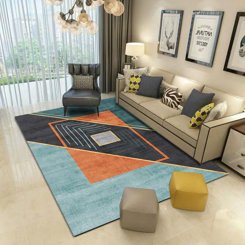 Geometric Green Carpets for Living Room Bedroom