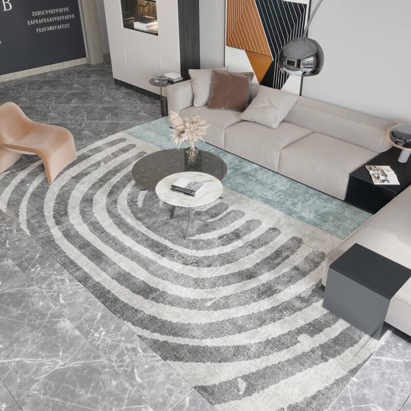 Black Semicircle Lines Area Rugs Floor Mat for Living Room Bedroom Office Hall