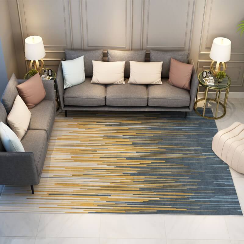 Gradient Grey-blue Yellow Line Carpets Area Rugs for Living Room Bedroom Hall