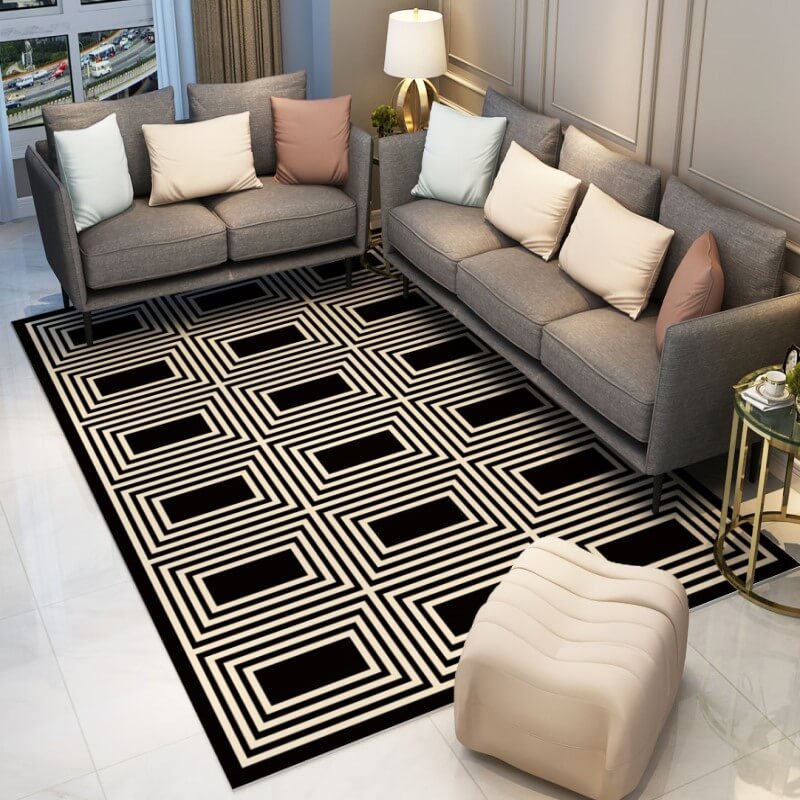 Black Geometric Square Carpets Area Rugs for Living Room Bedroom Hall