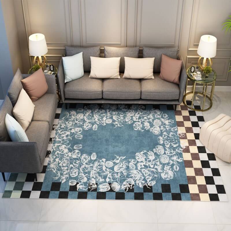 Checkerboard Modern Blue Carpets Area Rugs for Living Room Bedroom Hall