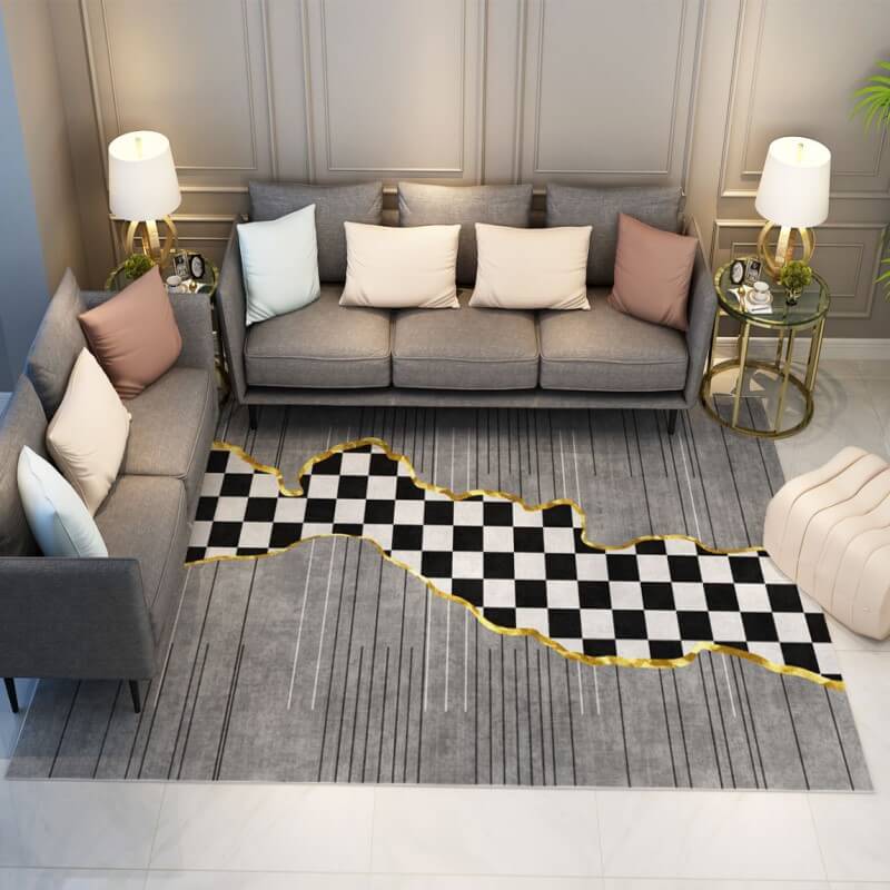 Checkerboard Modern Grey Carpets Area Rugs for Living Room Bedroom Hall
