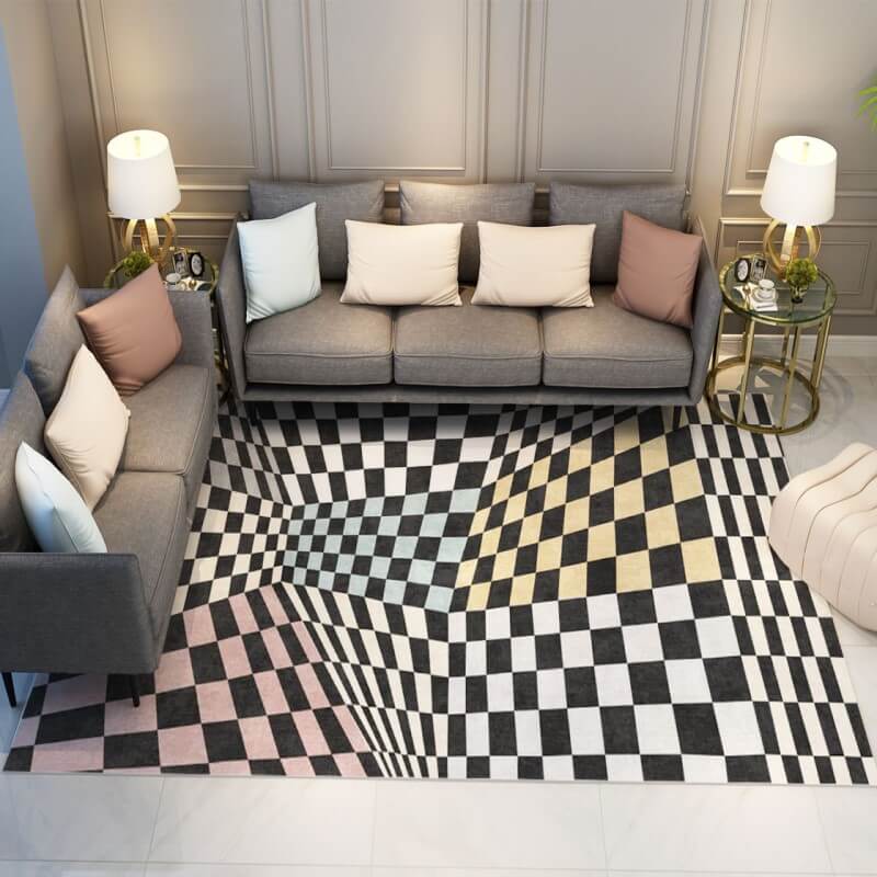 Checkerboard Abstract Carpets Area Rugs for Living Room Bedroom Hall