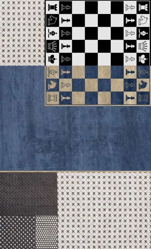 Blue-gray Chess Pattern Geometric Rugs for Living Room Dining Room Bedroom Hall