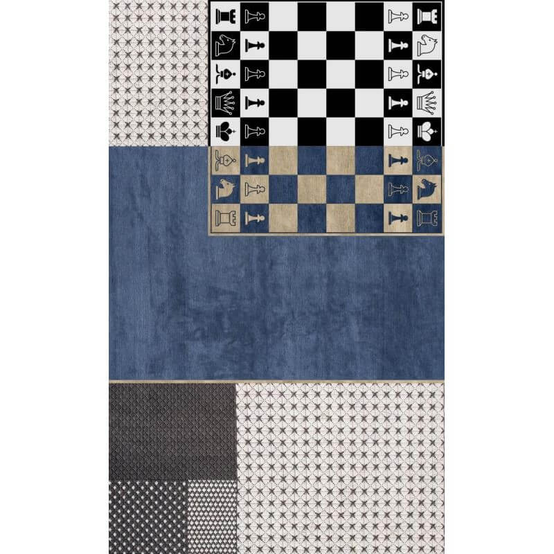 Blue-gray Chess Pattern Geometric Rugs for Living Room Dining Room Bedroom Hall
