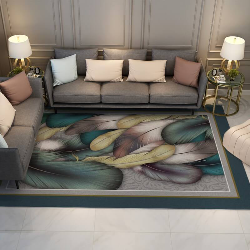 Multicolor Feathers Pattern Rugs for Living Room Dining Room Bedroom Hall