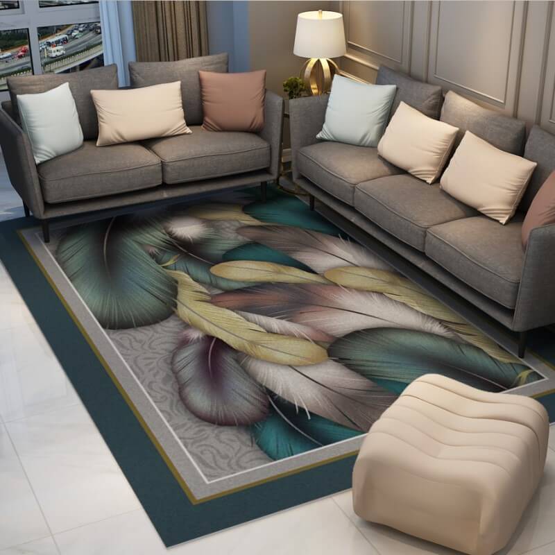 Multicolor Feathers Pattern Rugs for Living Room Dining Room Bedroom Hall