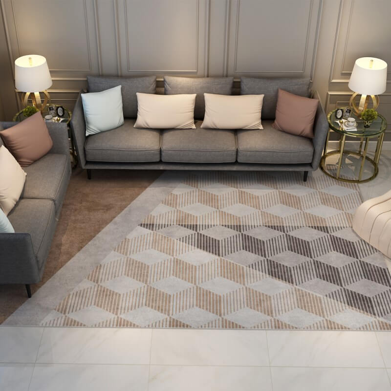 Brown Cubes Geometry Rugs for Living Room Dining Room Bedroom Hall