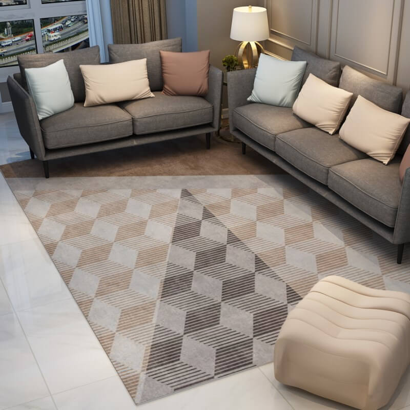 Brown Cubes Geometry Rugs for Living Room Dining Room Bedroom Hall