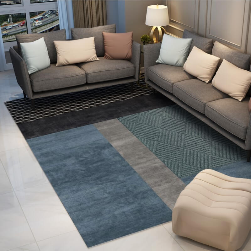 Blue and Black Simple Geometric Rugs for Living Room Dining Room Bedroom Hall