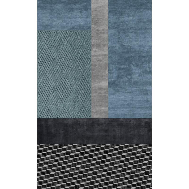 Blue and Black Simple Geometric Rugs for Living Room Dining Room Bedroom Hall