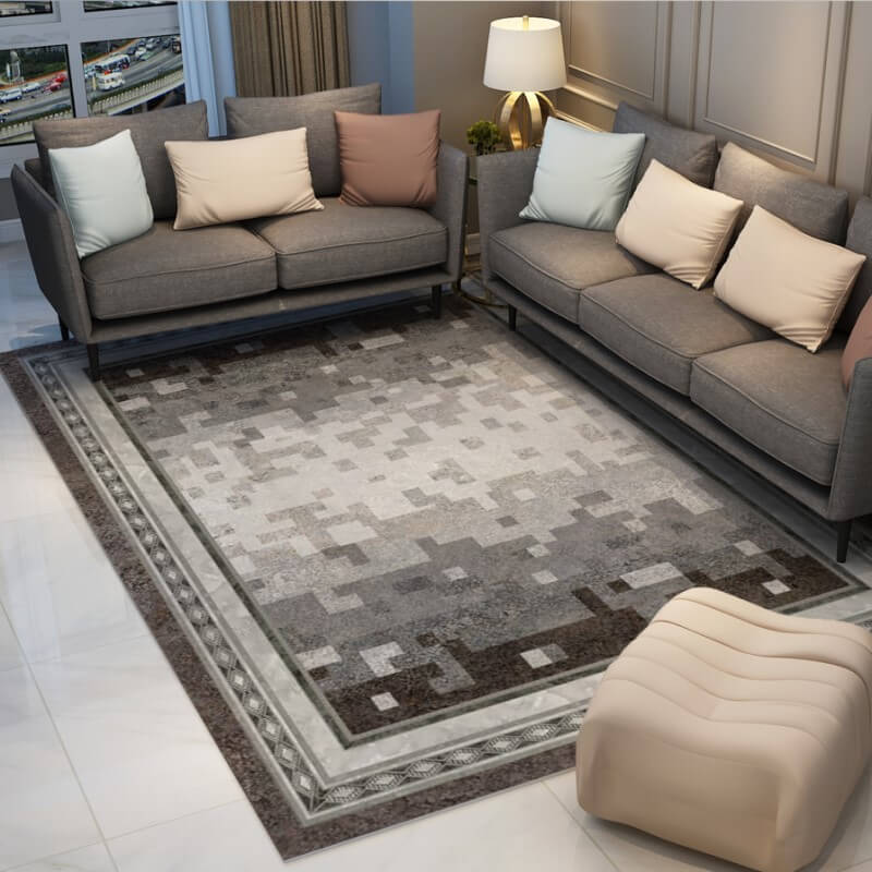 Grey Mosaic Geometric Rugs for Living Room Dining Room Bedroom Hall