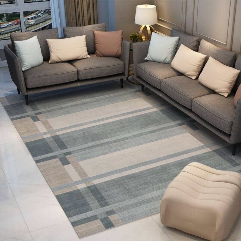 Blue Striped Geometric Rugs for Living Room Dining Room Bedroom Hall