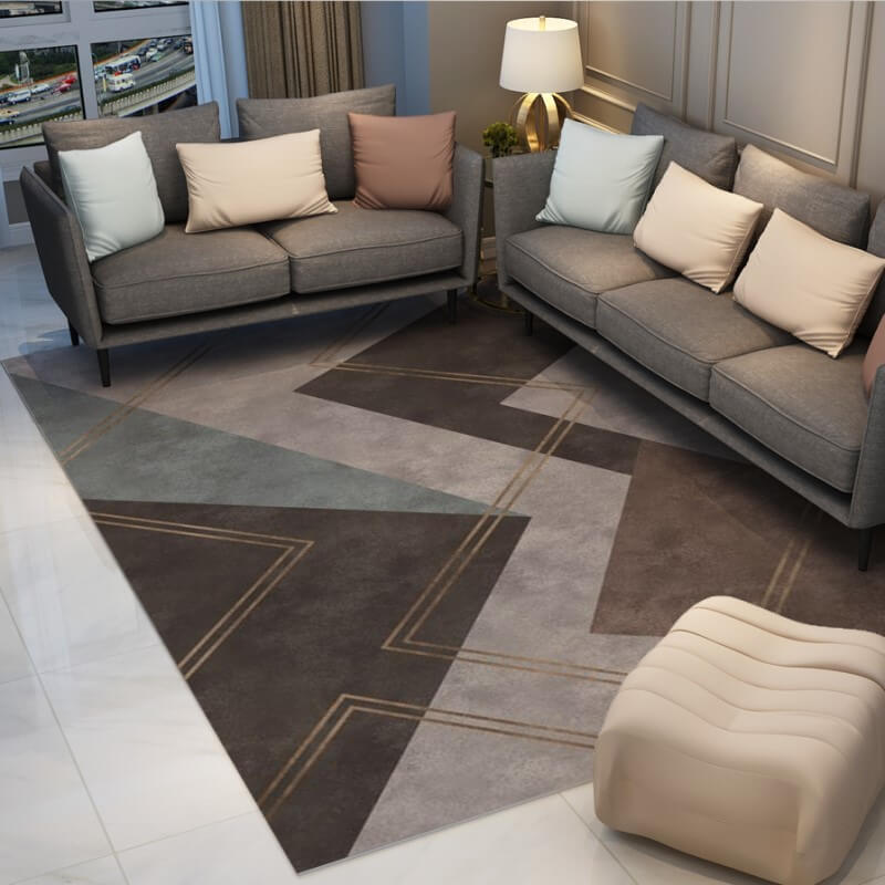 Grey Brown Geometric Rugs for Living Room Dining Room Bedroom Hall