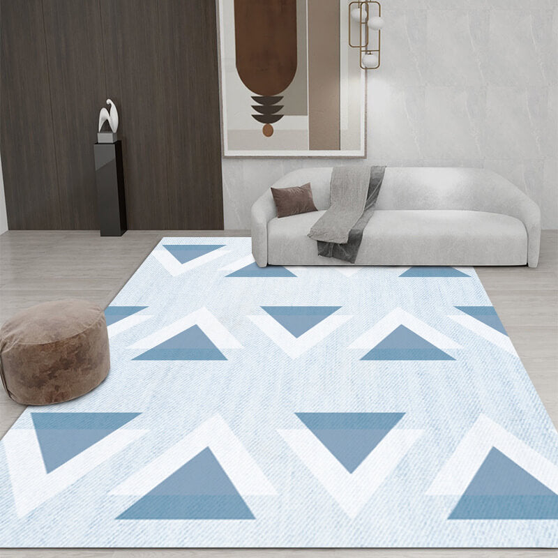 Blue and White Triangle Geometric Rugs for Living Room Dining Room Bedroom Hall