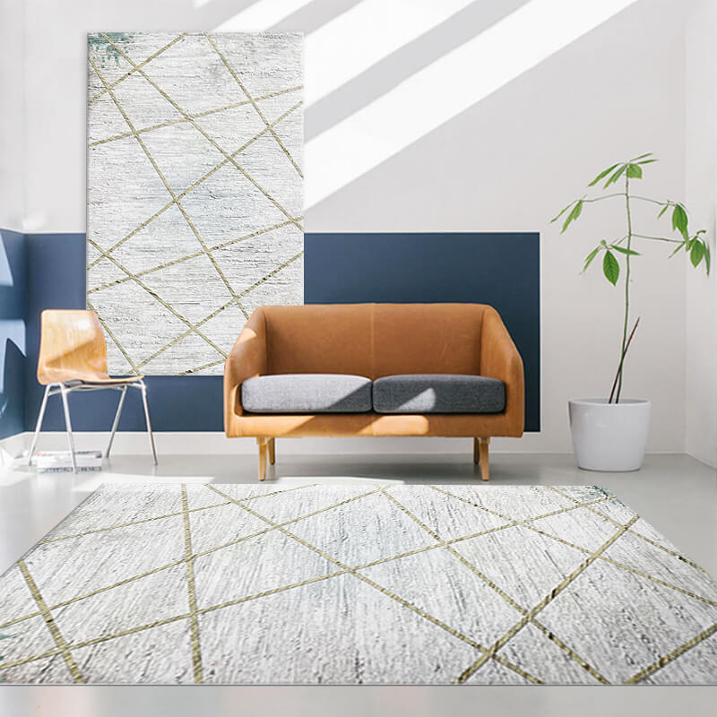 Beige Simplicity Lines Rugs for Living Room Dining Room Bedroom