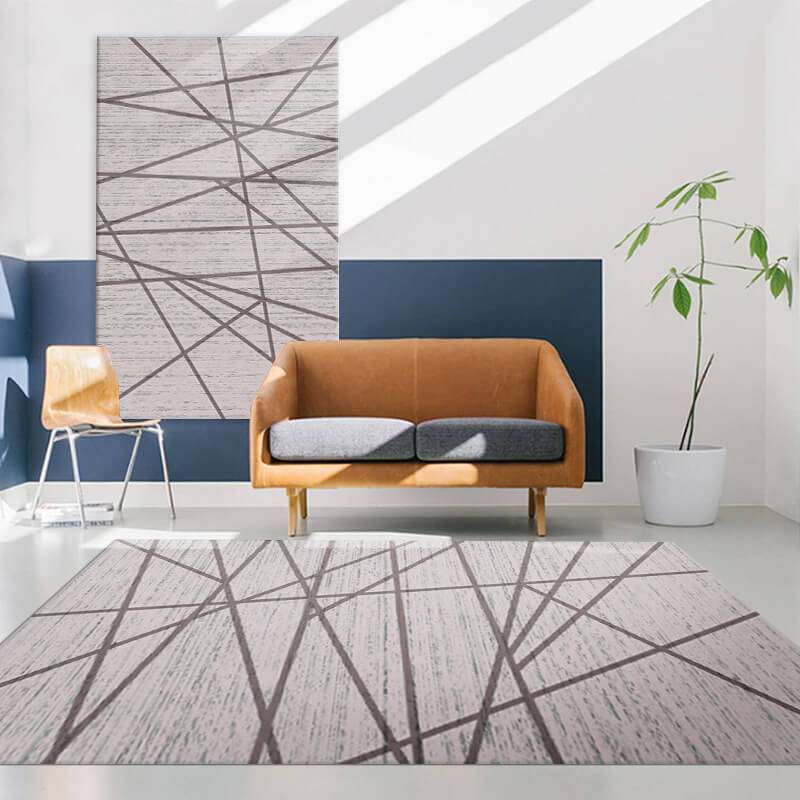 Grey Simplicity Lines Rugs for Living Room Dining Room Bedroom