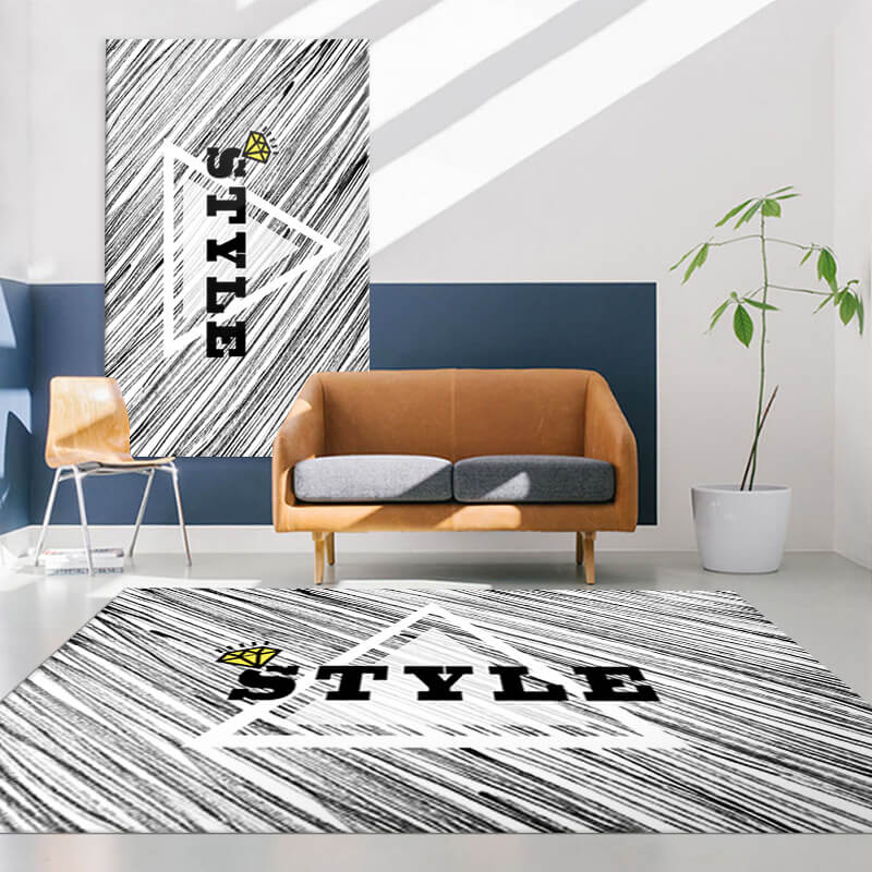 Black and White Small Fresh Lines Rugs for Living Room Dining Room Bedroom