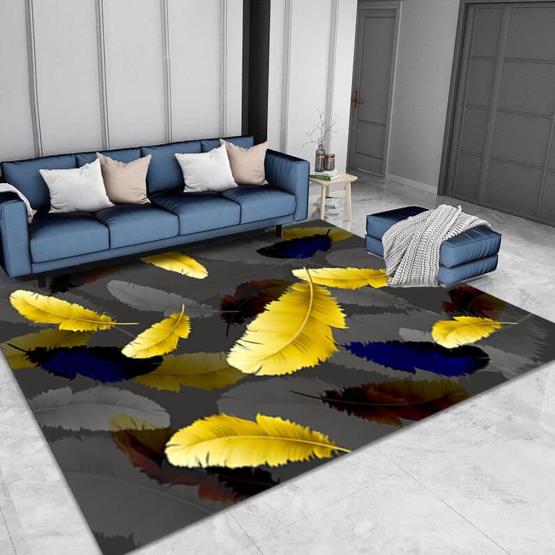 Black Feathers Carpets Floor Mat for Living Room Hall Dining Room Bedroom