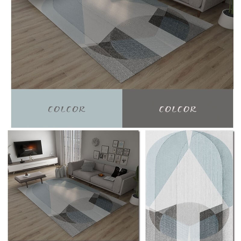 Blue Geometric Area Rugs for Living Room Dining Room Bedroom