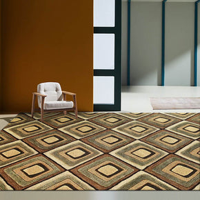 Brown Rhombus Geometry Rugs for Living Room Dining Room Bedroom