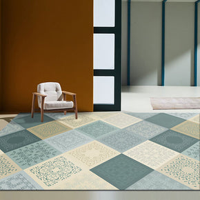 Blue Rhombus Geometric Pattern Rugs for Living Room Dining Room Bedroom