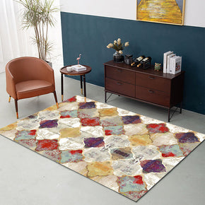 Red Geometric Checkered Pattern Area Carpet Printing Floor Mat for Living Room Dining Room Bedroom