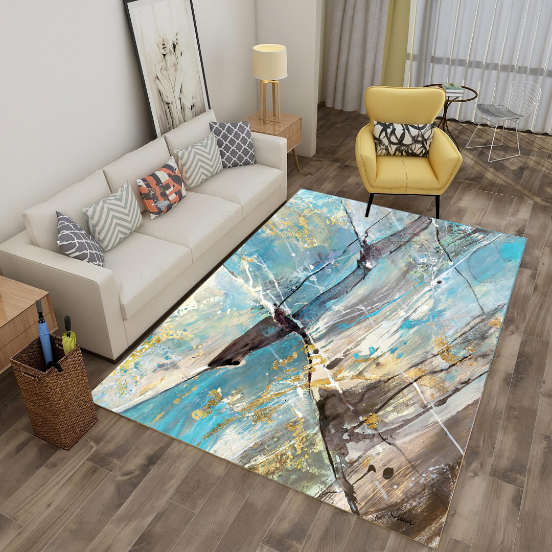 Abstract Light Blue Pattern Area Carpets Floor Mat for Bedroom Living Room Hall