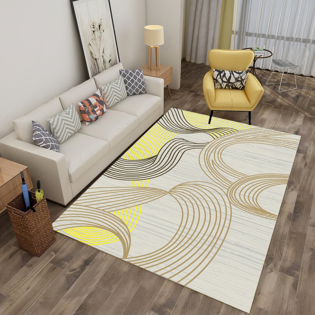 Yellow Lines Pattern Area Carpets Floor Mat for Bedroom Living Room Hall