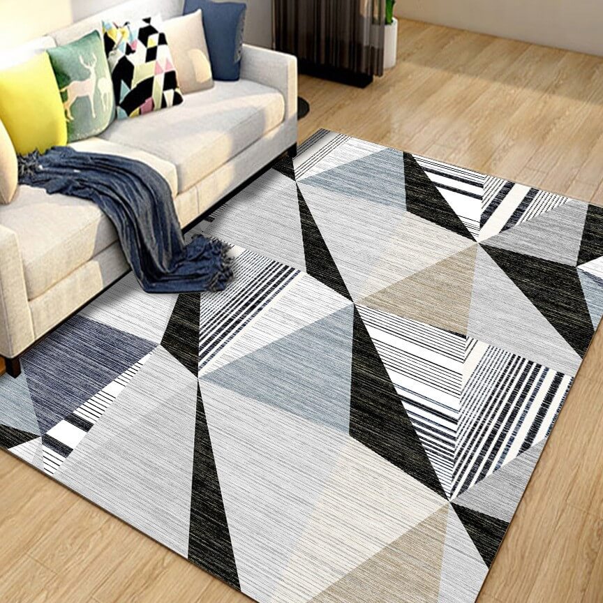 Grey Geometric Pattern Printed Area Rugs for Living Room Dining Room Bedroom