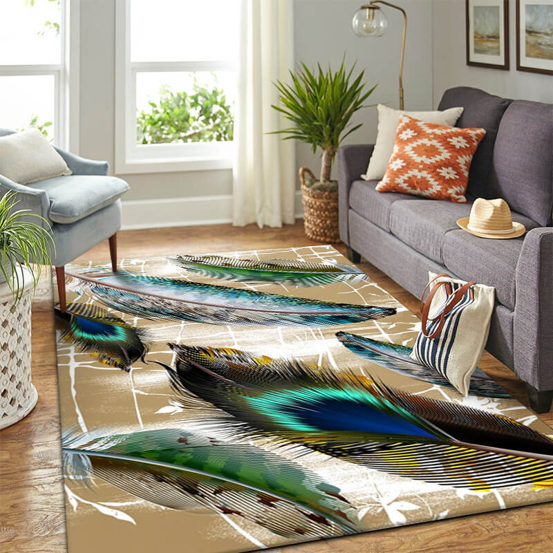 03 Feathers Patterned Modern Area Rugs Polyester Carpets for Dining Room Office Bedroom Living Room Hall