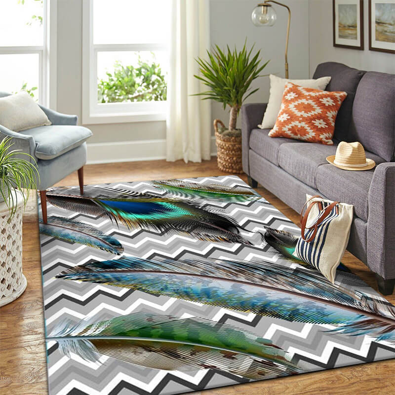 09 Feathers Patterned Modern Area Rugs Polyester Carpets for Dining Room Office Bedroom Living Room Hall