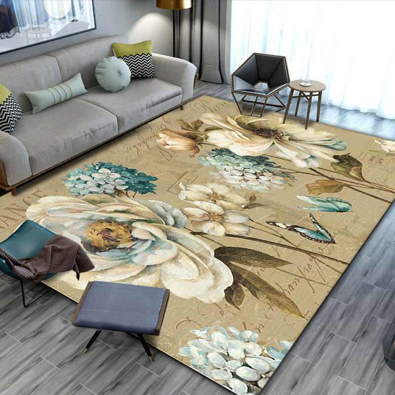 Brown Pastoral Style Flowers Pattern Rugs for Living Room Dining Room Bedroom Hall