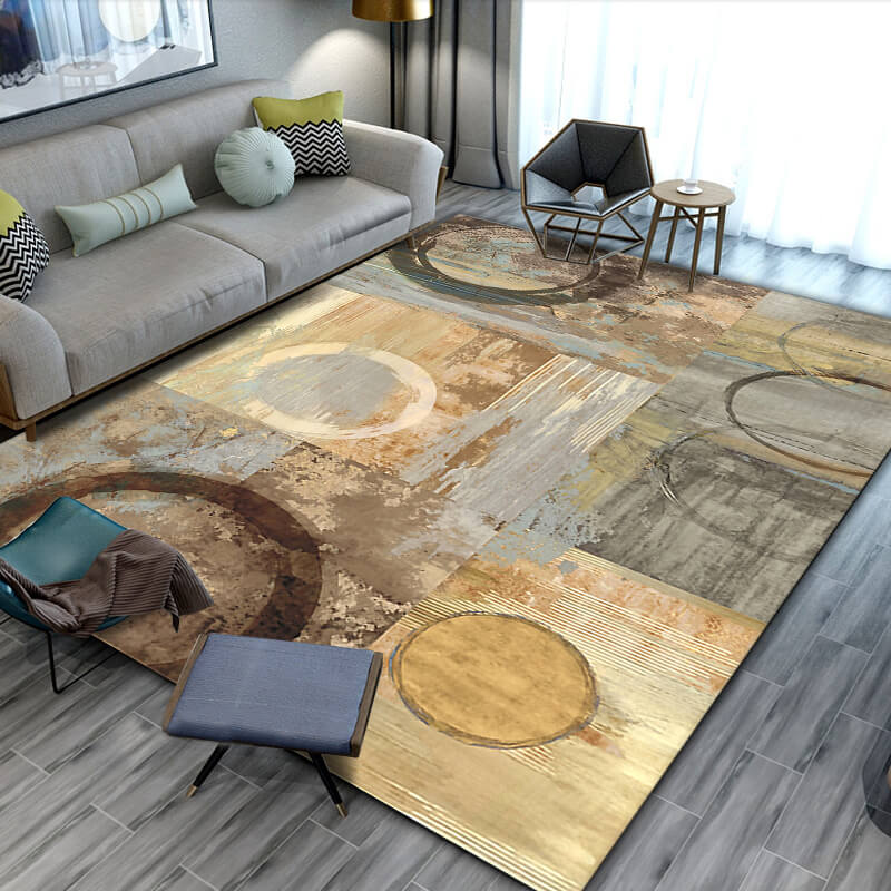 Brown Abstract Idyllic Geometric Pattern Rugs for Living Room Dining Room Bedroom Hall