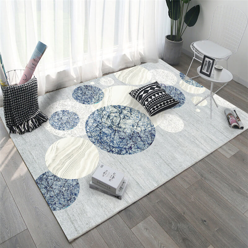 Blue White Circle Pattern Printed Area Carpets for Living Room Dining Room Bedroom