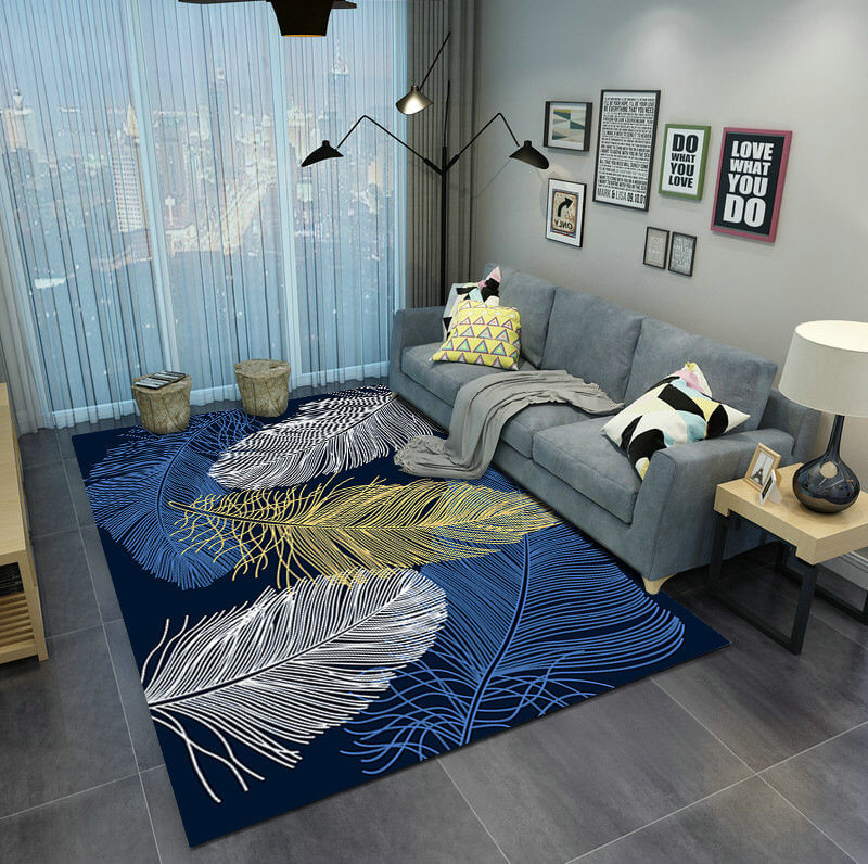 Blue White Feathers Pattern Modern Simplicity Rugs for Living Room Dining Room Bedroom Hall