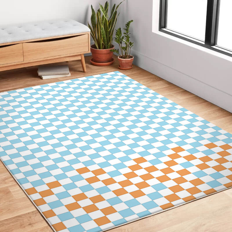 Blue Checkerboard Pattern Modern Creative Carpet Rugs for Living Room Dining Room Bedroom Hall
