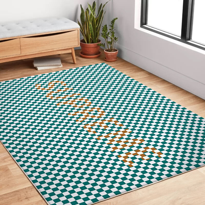Letter Checkerboard Pattern Green Modern Creative Carpet Rugs for Living Room Dining Room Bedroom Hall