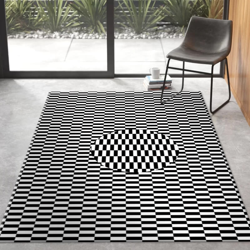 06 Creative Three-dimensional Black and White Grid Pattern Modern Geometric Rugs for Living Room Dining Room Bedroom Hall