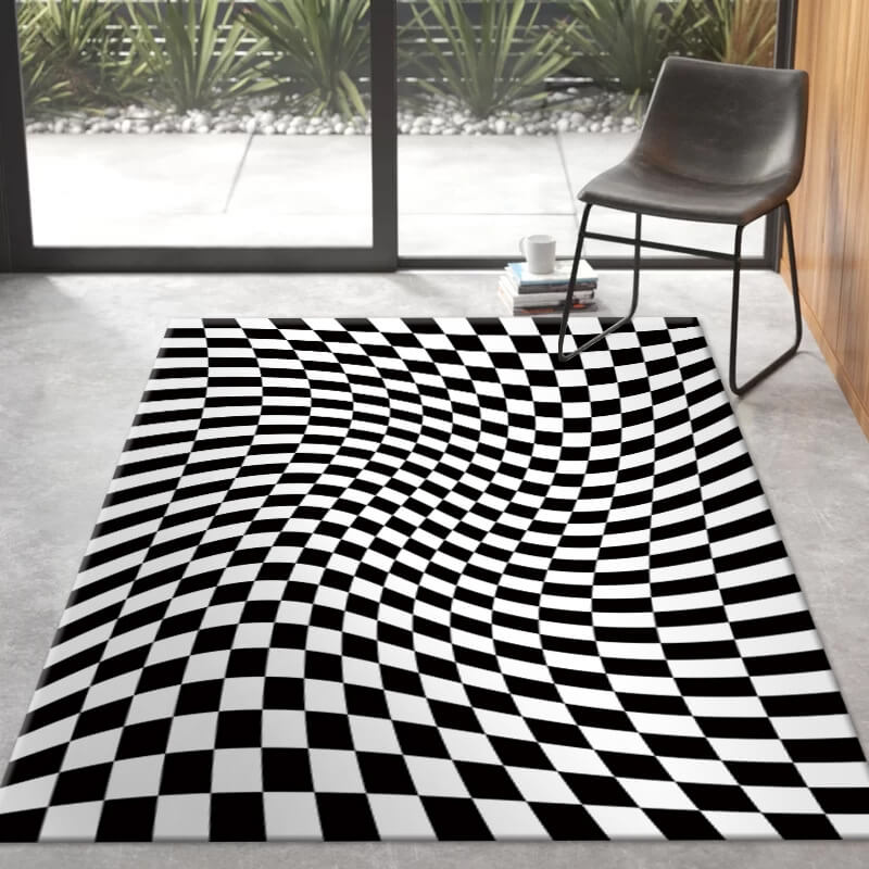 08 Creative Three-dimensional Black and White Grid Pattern Modern Geometric Rugs for Living Room Dining Room Bedroom Hall