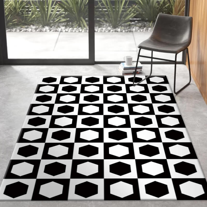09 Creative Three-dimensional Black and White Grid Pattern Modern Geometric Rugs for Living Room Dining Room Bedroom Hall