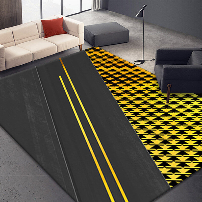 Black Abstract Splicing Mosaic Lattice Pattern Modern Rugs for Living Room Dining Room Bedroom Hall 03
