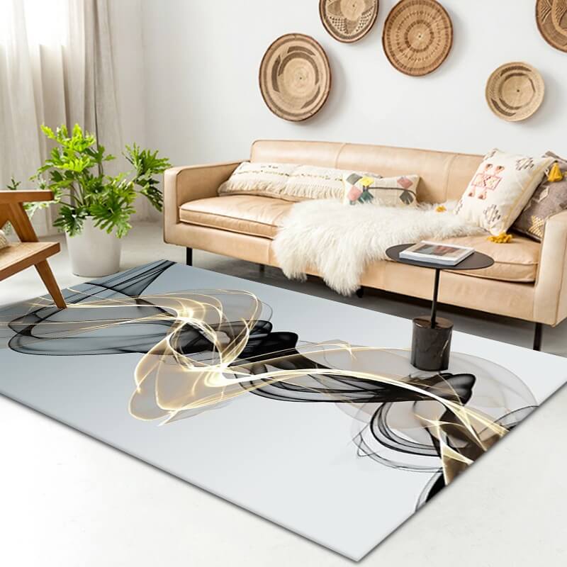 Black Abstract Lines Pattern Modern Simple Rugs For Living Room Dining Room Bedroom